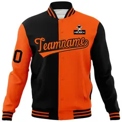 Black Orange Two Tone Split Varsity Full-Snap Raglan Letterman Jacket 5