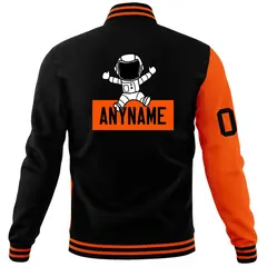Black Orange Two Tone Split Varsity Full-Snap Raglan Letterman Jacket 6