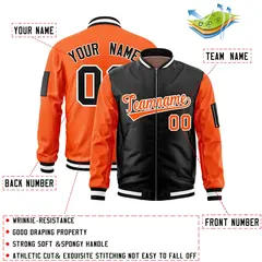 Black Orange Two-Tone Varsity Letterman Bomber Jacket 2