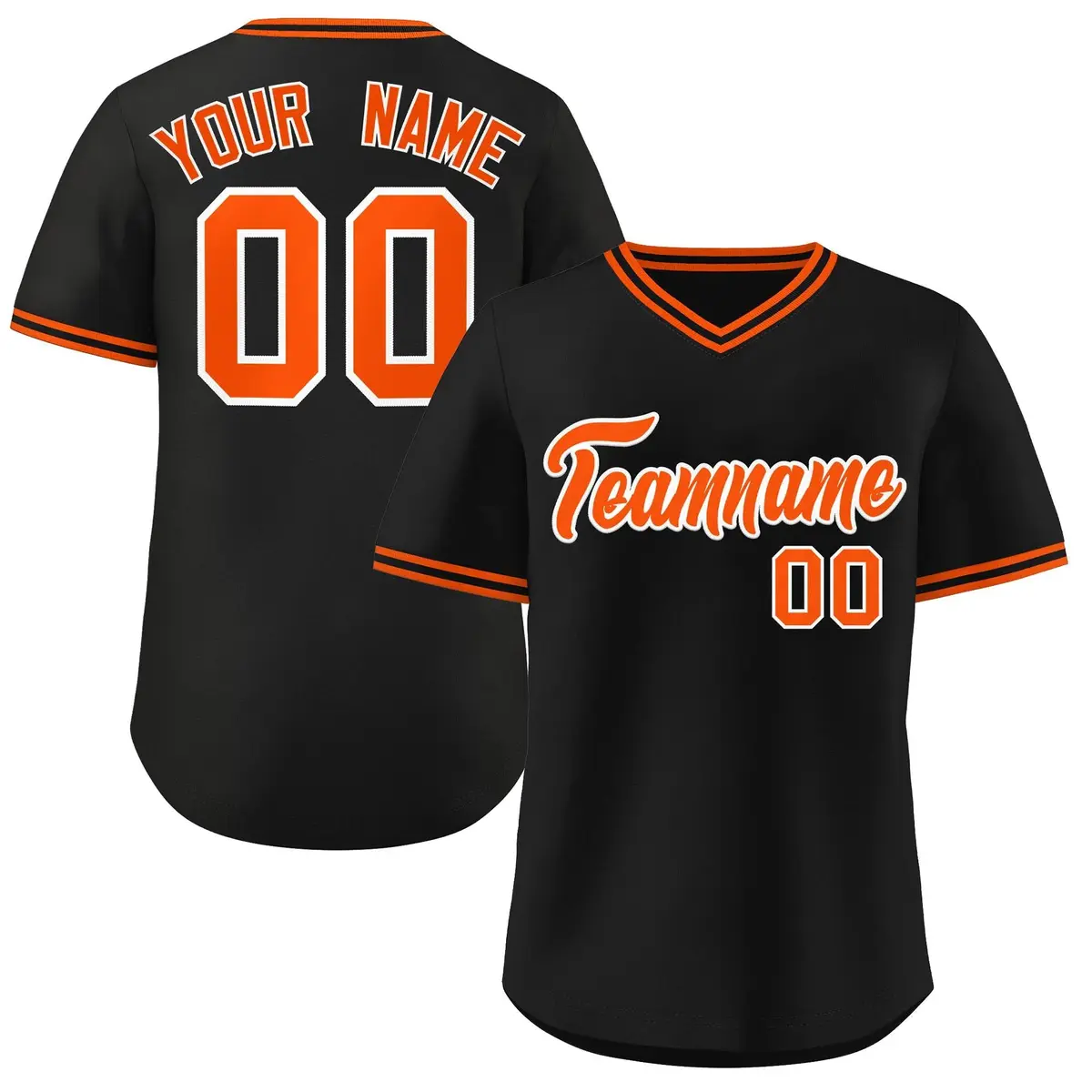 Black Orange V-Neck Pullover Baseball Jersey Classic Style