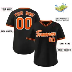 Black Orange V-Neck Pullover Baseball Jersey Classic Style 2