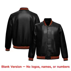Black Orange Varsity Full-Snap Faux Leather Letterman Jacket 6