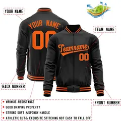 Black Orange Varsity Full-Zip Letterman Baseball Jacket 4