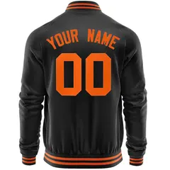Black Orange Varsity Full-Zip Letterman Baseball Jacket 6