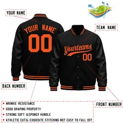 Black Orange Varsity Jacket with Faux Leather Sleeves 2