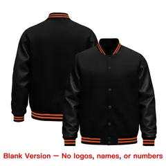 Black Orange Varsity Jacket with Faux Leather Sleeves 6