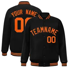 Black Orange Varsity Letterman Full-Snap Jacket