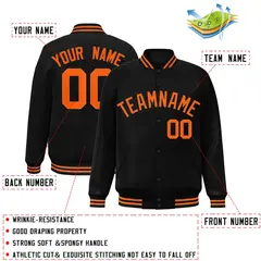 Black Orange Varsity Letterman Full-Snap Jacket 2