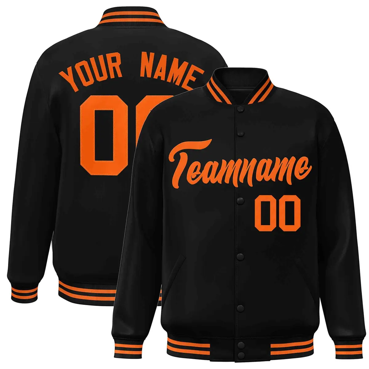 Black Orange Varsity Letterman Full-Snap Jacket