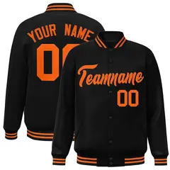 Black Orange Varsity Letterman Full-Snap Jacket
