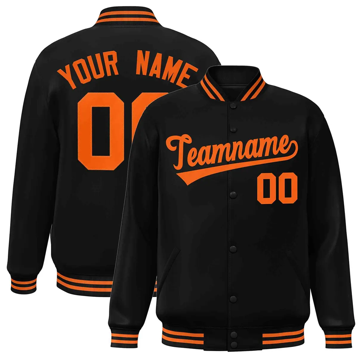Black Orange Varsity Letterman Full-Snap Jacket