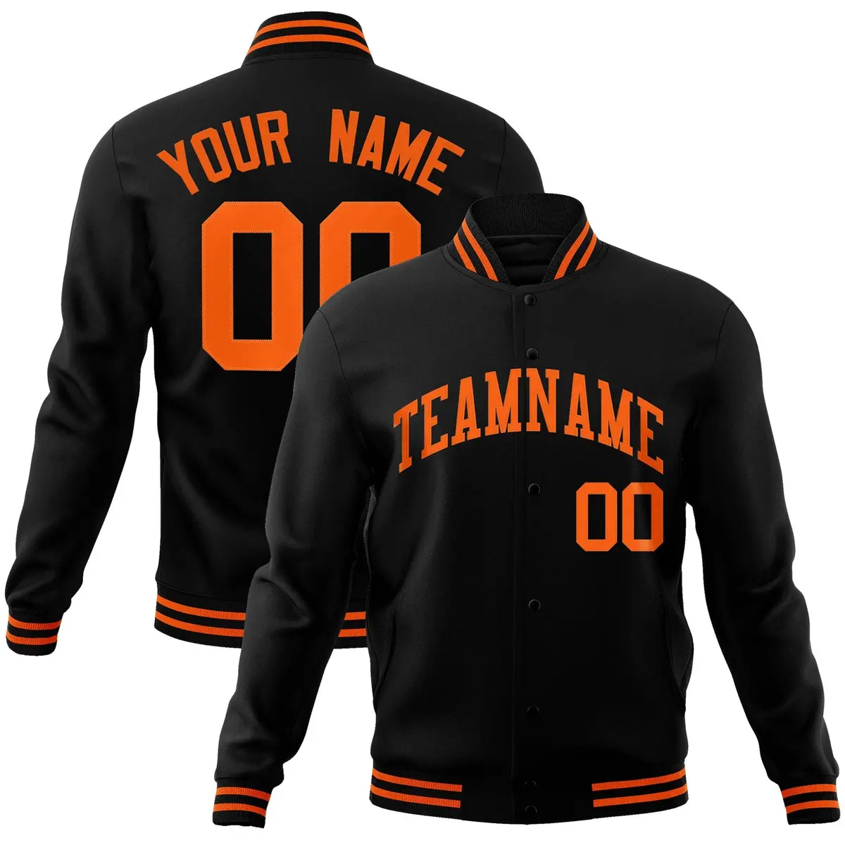 Black Orange Varsity Letterman Full-Snap Jacket
