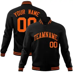 Black Orange Varsity Letterman Full-Snap Jacket