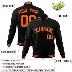 Black Orange Varsity Letterman Full-Snap Jacket 4
