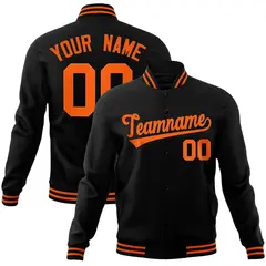 Black Orange Varsity Letterman Full-Snap Jacket