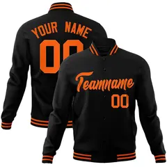 Black Orange Varsity Letterman Full-Snap Jacket