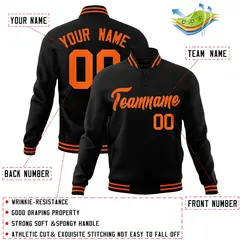 Black Orange Varsity Letterman Full-Snap Jacket 4