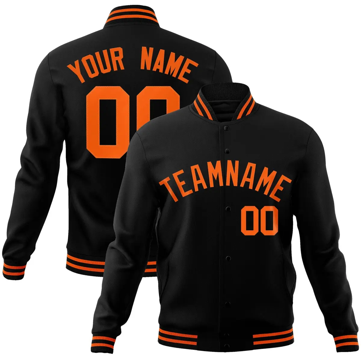 Black Orange Varsity Letterman Full-Snap Jacket