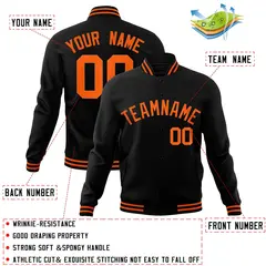 Black Orange Varsity Letterman Full-Snap Jacket 4