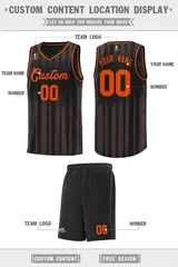 Black Orange Vertical Stripe Basketball Jersey 2
