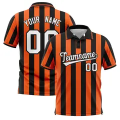 Black Orange Vertical Stripes Performance Polo Shirt 1