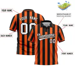 Black Orange Vertical Stripes Performance Polo Shirt 2