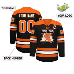 Black Orange White Classic Lace-Up Neck Hockey Jersey 3