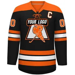 Black Orange White Classic Lace-Up Neck Hockey Jersey 4