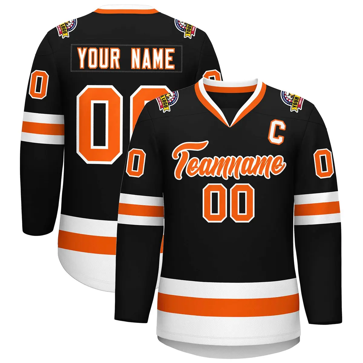 Black Orange-White Classic Style Hockey Jersey