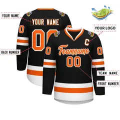 Black Orange-White Classic Style Hockey Jersey 2