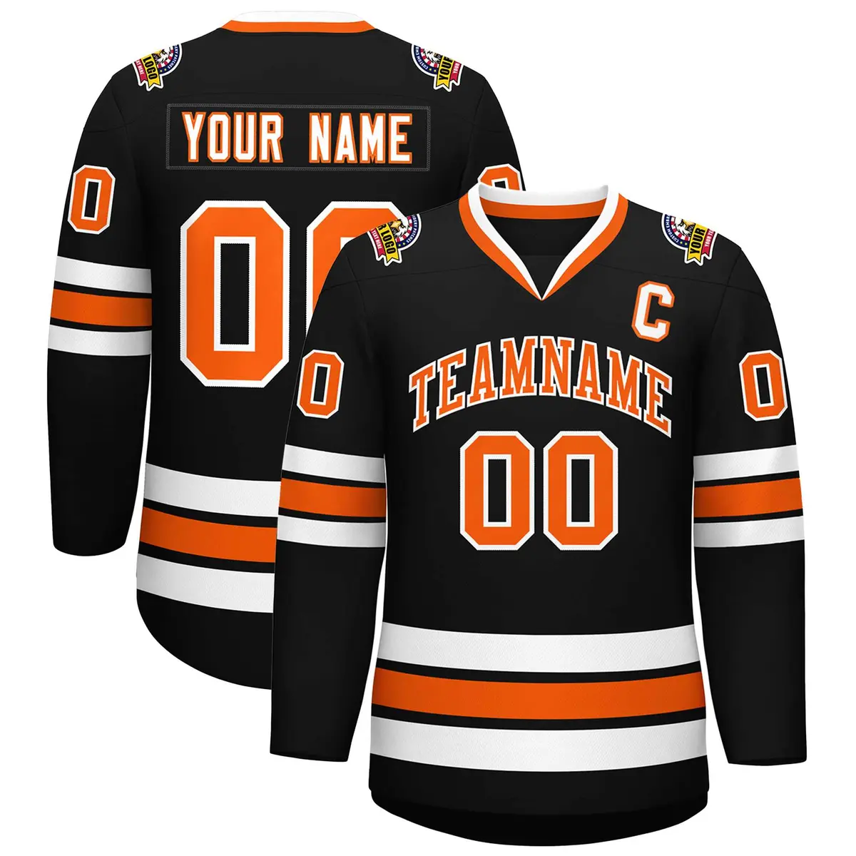 Black Orange-White Classic Style Hockey Jersey