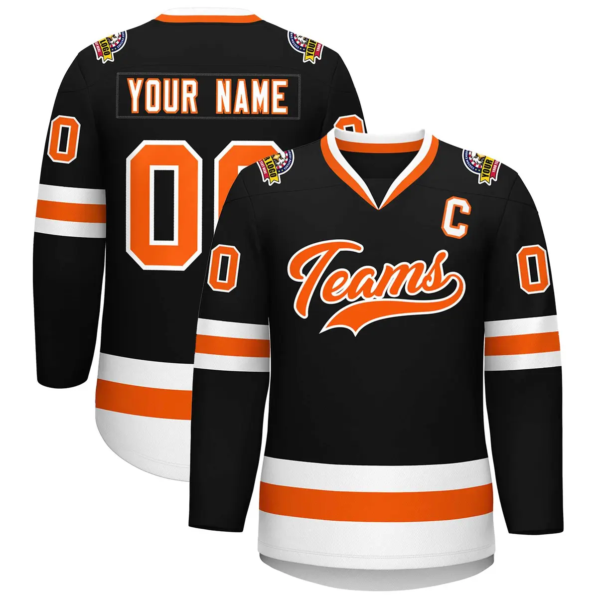 Black Orange-White Classic Style Hockey Jersey