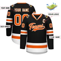 Black Orange-White Classic Style Hockey Jersey 2