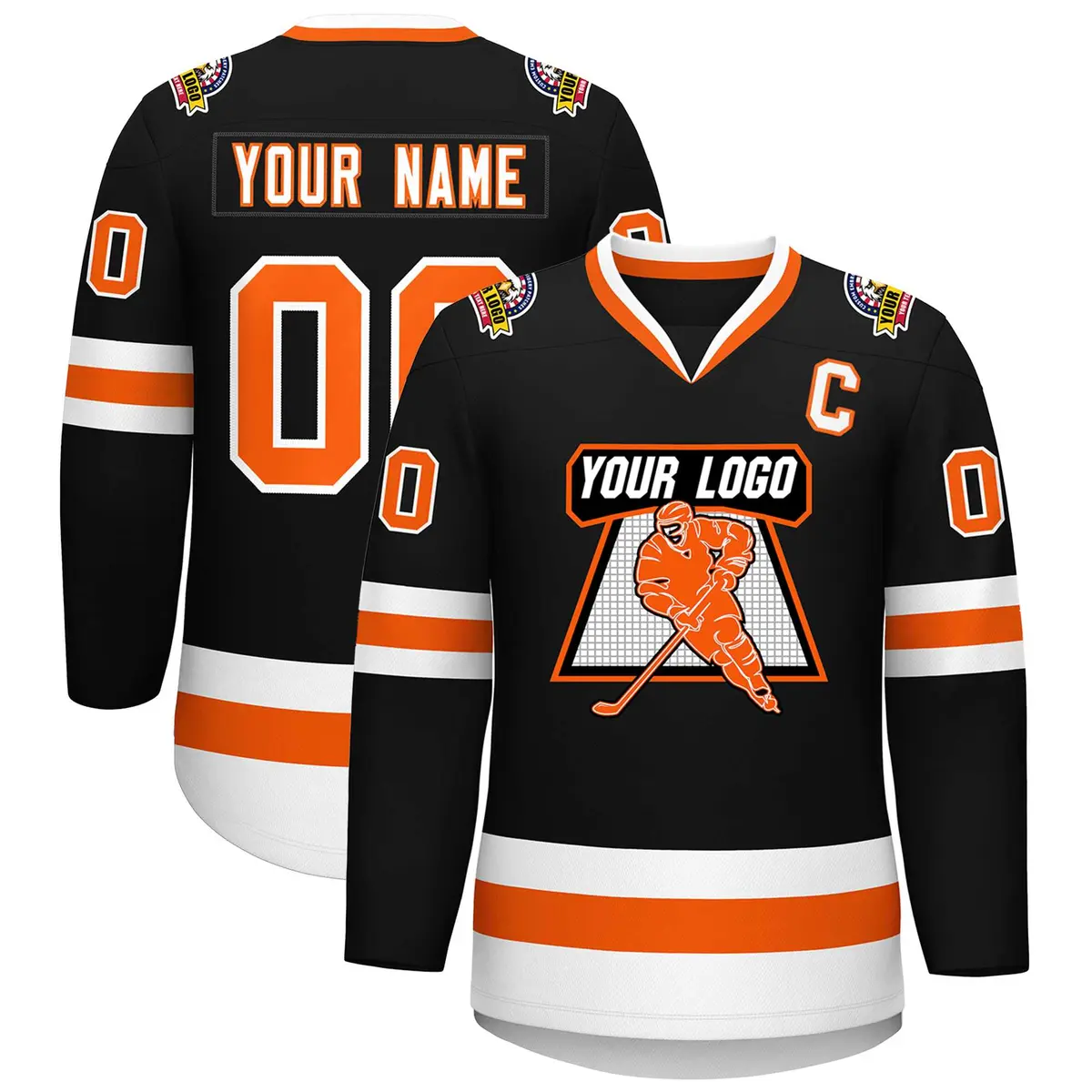 Black Orange-White Classic Style Hockey Jersey