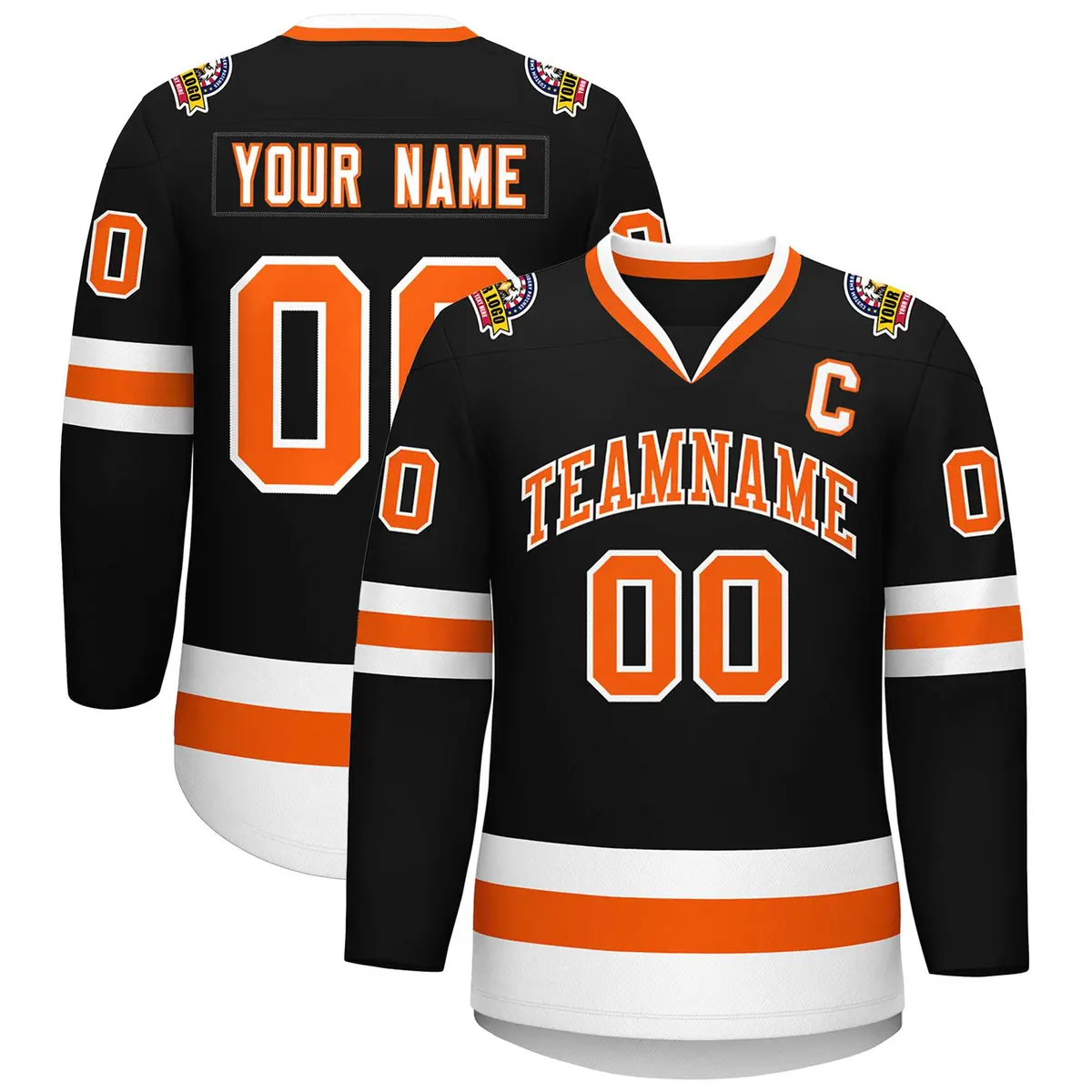 Black Orange-White Classic Style Hockey Jersey