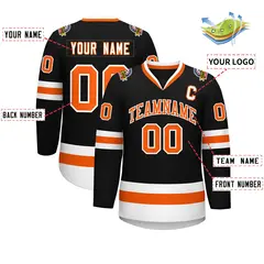 Black Orange-White Classic Style Hockey Jersey 2