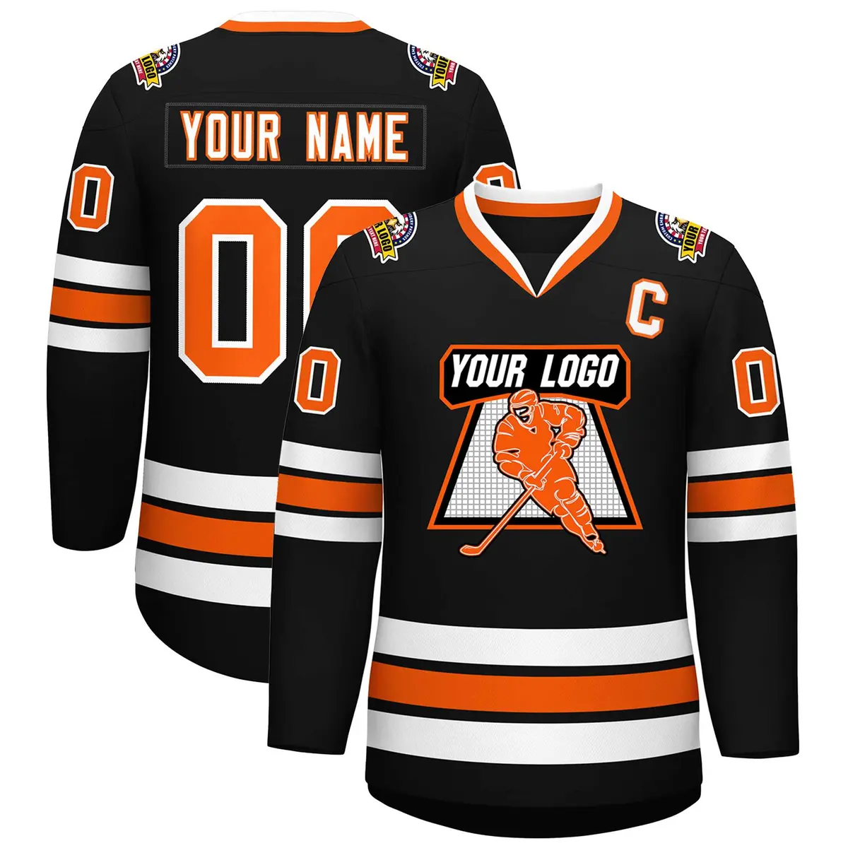 Black Orange-White Classic Style Hockey Jersey