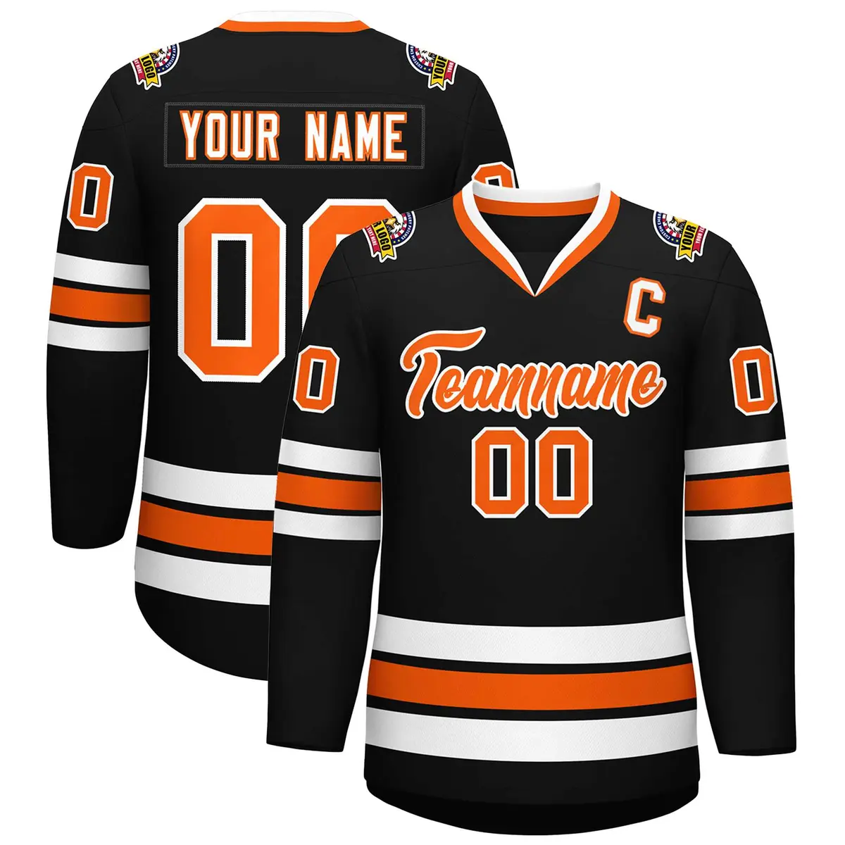 Black Orange-White Classic Style Hockey Jersey