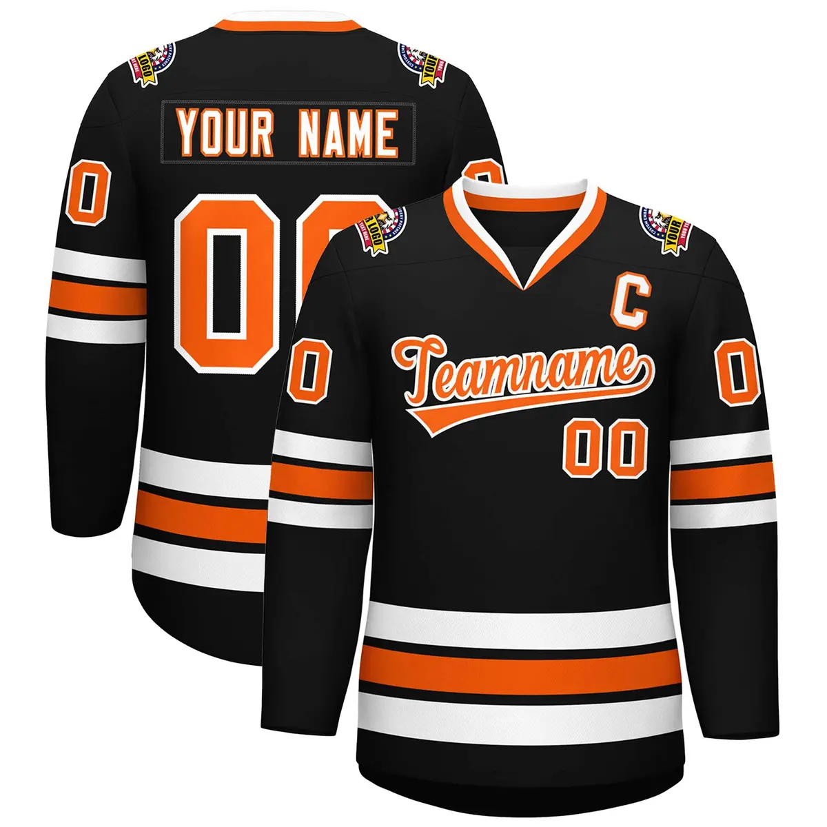 Black Orange-White Classic Style Hockey Jersey