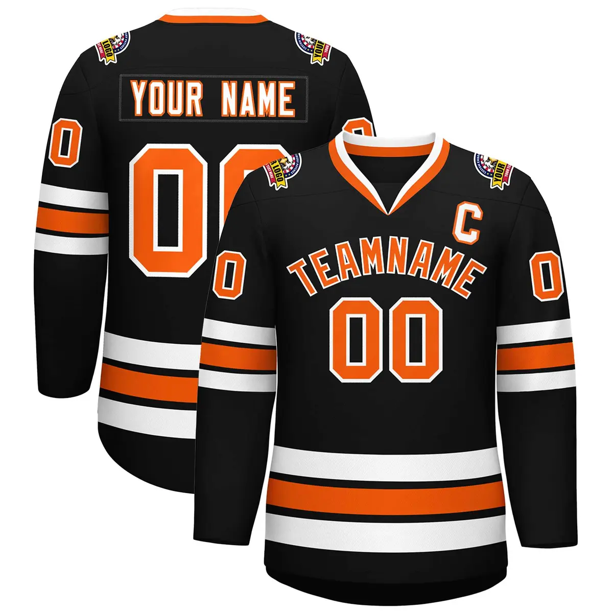Black Orange-White Classic Style Hockey Jersey