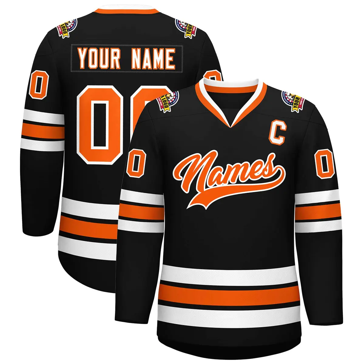 Black Orange-White Classic Style Hockey Jersey