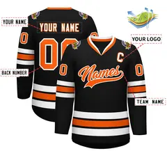 Black Orange-White Classic Style Hockey Jersey 2
