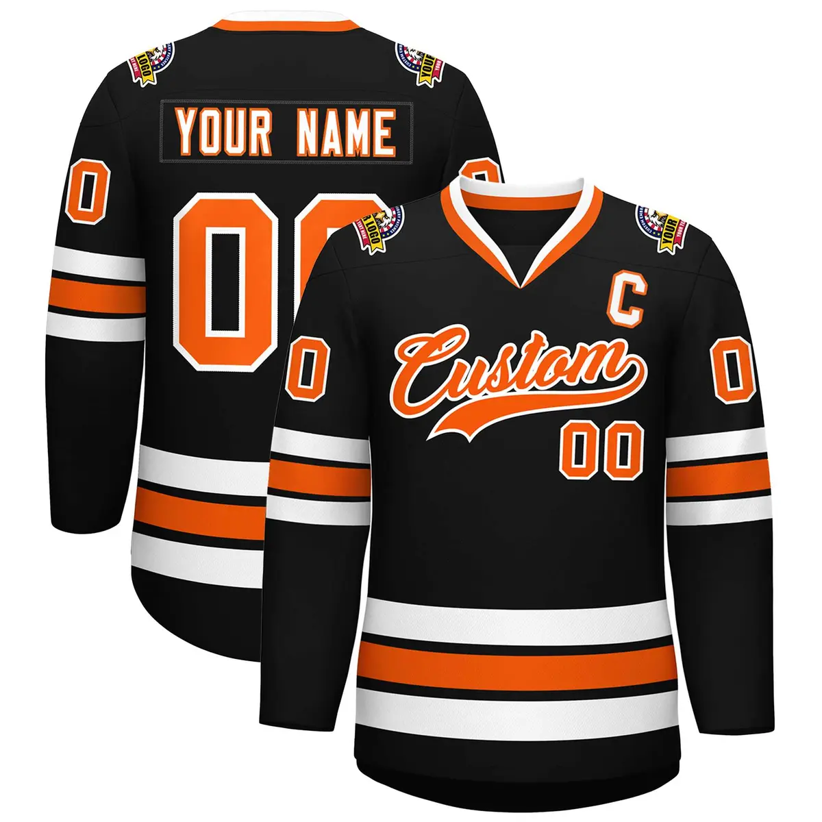 Black Orange-White Classic Style Hockey Jersey