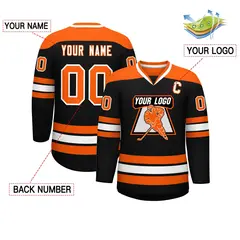 Black Orange-White Classic V-Neck Hockey Jersey 2