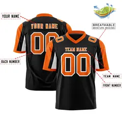 Black Orange-White Color Block Raglan Sleeves Football Jersey 2