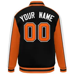 Black Orange-White Color Block Varsity Bomber Baseball Jacket 4