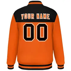 Black Orange-White Color Block Varsity Full-Snap Letterman Jacket 4