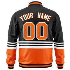 Black Orange-White Color Block Varsity Full-Zip Letterman Bomber Jacket 4