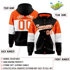 Black Orange-White Color Block Varsity Letterman Jacket Hoodie 4