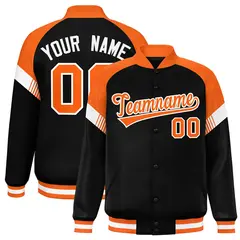 Black Orange-White Color Block Varsity Letterman Jacket 1
